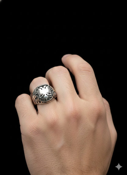 Men’s Sterling Silver Double-Headed Eagle Stone Ring