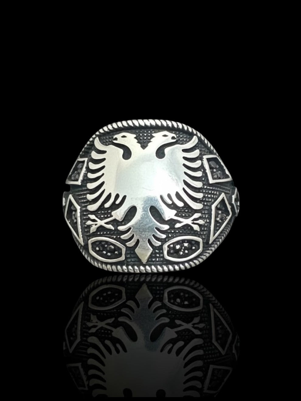 Men’s Sterling Silver Double-Headed Eagle Stone Ring