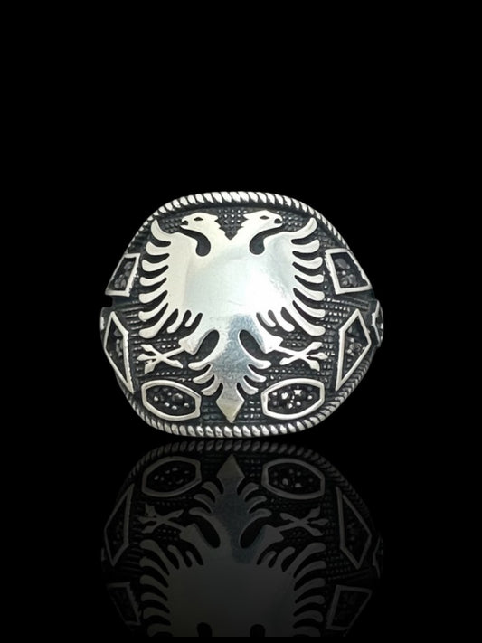 Men’s Sterling Silver Double-Headed Eagle Stone Ring