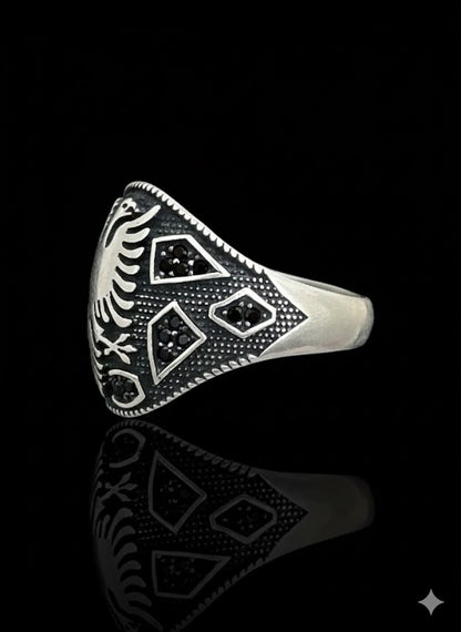 Men’s Sterling Silver Double-Headed Eagle Stone Ring